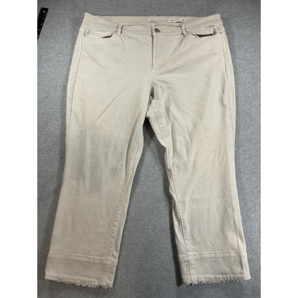 J.Jill Denim Authentic Fit Cropped Jeans Beige Khaki Frayed Hem Size 18 2414